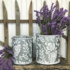 White Embossed Flower Containers (Set of 2)