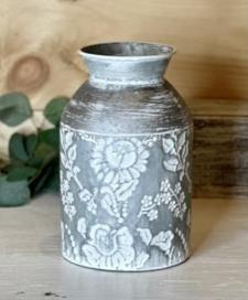 White Embossed Flowers Milk Can 