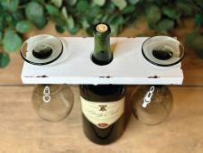 Wine Bottle/2 Glass Holder White