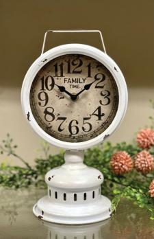 White Distressed Family Time Clock 