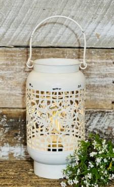 White Distressed Butterfly LED Lantern 