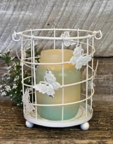 White Distressed Butterfly Lantern