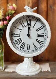 White Distressed Bird Clock On Pedestal 