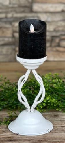 White Distressed Spiral Pillar Candle Holder Small