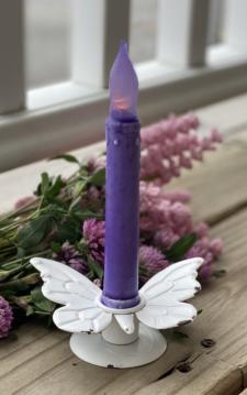 White Distressed Butterfly Taper Candle Holder