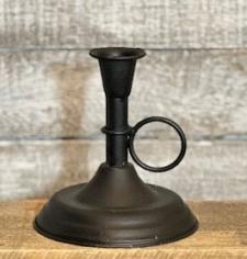 Black Distressed Ring Handle Taper Candle Holder 
