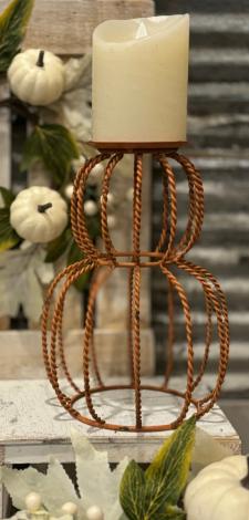 Orange Twisted Metal Pumpkin Pillar Candle Holder