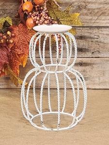 White Twisted Metal Pumpkin Pillar Candle Holder
