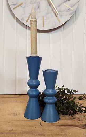 Blue Wood Taper Candle Holders (Set of 2)
