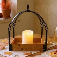 Black/Wood Base Square Lantern