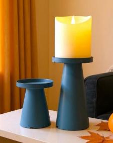Blue Metal Pillar Candle Holders (Set of 2)