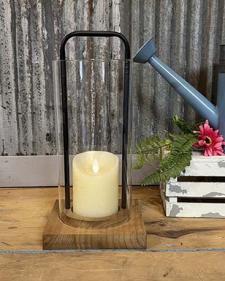 Wood Base Candle Holder with Glass