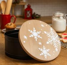 Snowflake Wood Lid Round Canister