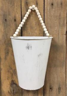 White Distressed Metal Beaded Wall Hanger 
