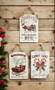 Sleigh Rides/North Pole/Candycane Signs (3 Assorted)