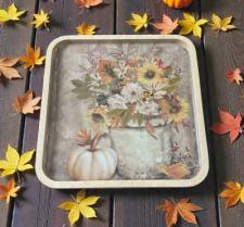 Harvest Bouquet Square Wood Tray