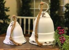 White Distressed Metal Bell with Rope Hanger Large 