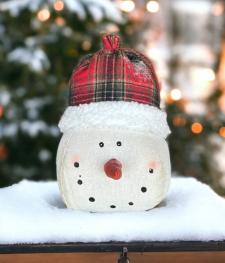 Red Plaid Toboggan Snowman Head Large 