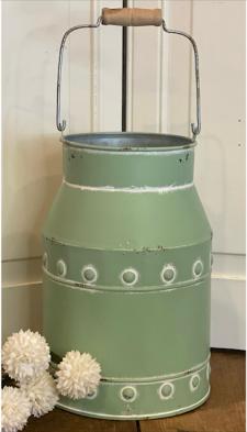Green Distressed Bead Accent Milk Can