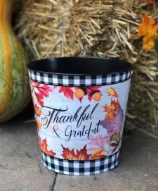 Thankful & Grateful Buffalo Check Fall Leaves Bucket 