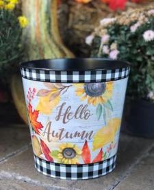 Hello Autumn Buffalo Check Sunflower Bucket 