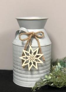 Galvanized Milk Can w/Snowflake Tall 