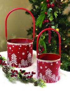 White Trees Red Handle Buckets (Set of 2)