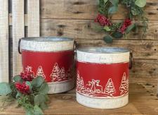 Red Deer/Trees Embossed Buckets w/Ring Handles (set of 2)