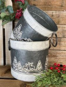 Gray Deer/Trees Embossed Oval Buckets (set of 2)