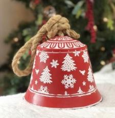 White Trees/Snowflake Red Bell With Rope Hanger 