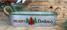 Merry Christmas/Trees Oval Container w/Rope Handles 