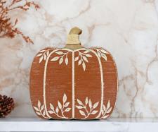 White Leaf Orange Tabletop Pumpkin Small
