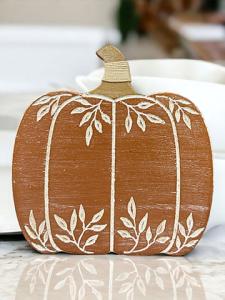White Leaf Tabletop Pumpkin Large