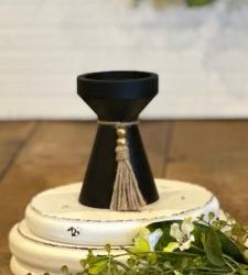 Black Pillar Candle Holder With Beads Small