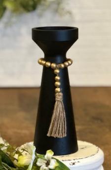 Black Pillar Candle Holder With Beads Large