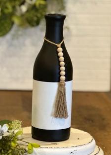 Black Wood Bottle Vase With Beads Small