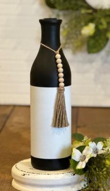 Black Wood Bottle Vase With Beads Large