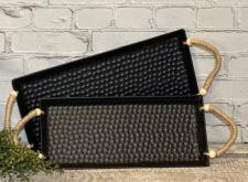 Black Textured Rectangle Trays (Set of 2)