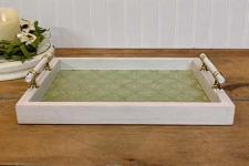 White Distressed Green Embossed Tray - Large 