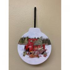 Red Truck Tin Hinged Ornament 