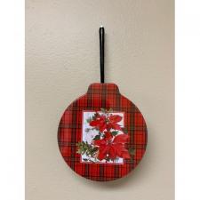 Plaid Poinsettia Tin Hinged Ornament 