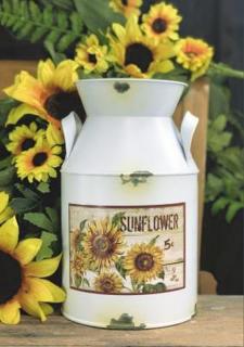 Cream Distressed Sunflower Milk Can 