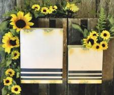 White Distressed/Black Stripe Wall Pockets (Set of 2)