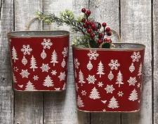 White/Trees/Snowflakes Red Wall Hangers (Set of 2)
