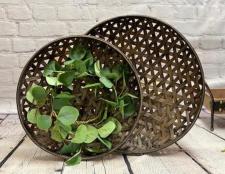 Natural Distressed Round Wicker Wall Baskets (Set of 2)
