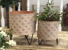 Terracotta/Diamond Pattern Planters on Stand (Set of 2)