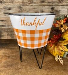 Orange/White Thankful Container On Stand 