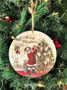 Vintage Santa Metal Round Ornament 