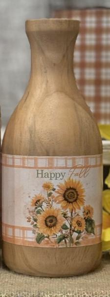 Happy Fall Wood Bottle Small