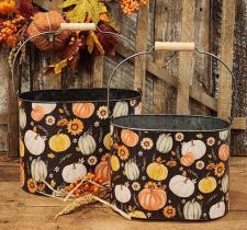Multi Color Pumpkins/Sunflower Oval Buckets (Set of 2)